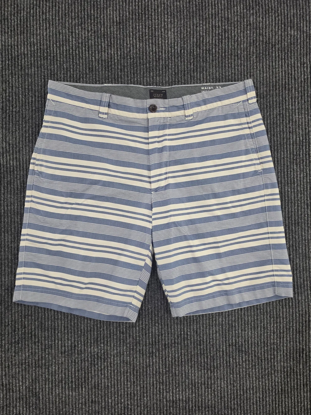 J. Crew Blue and White Striped Flat-Front 33 Waist Shorts